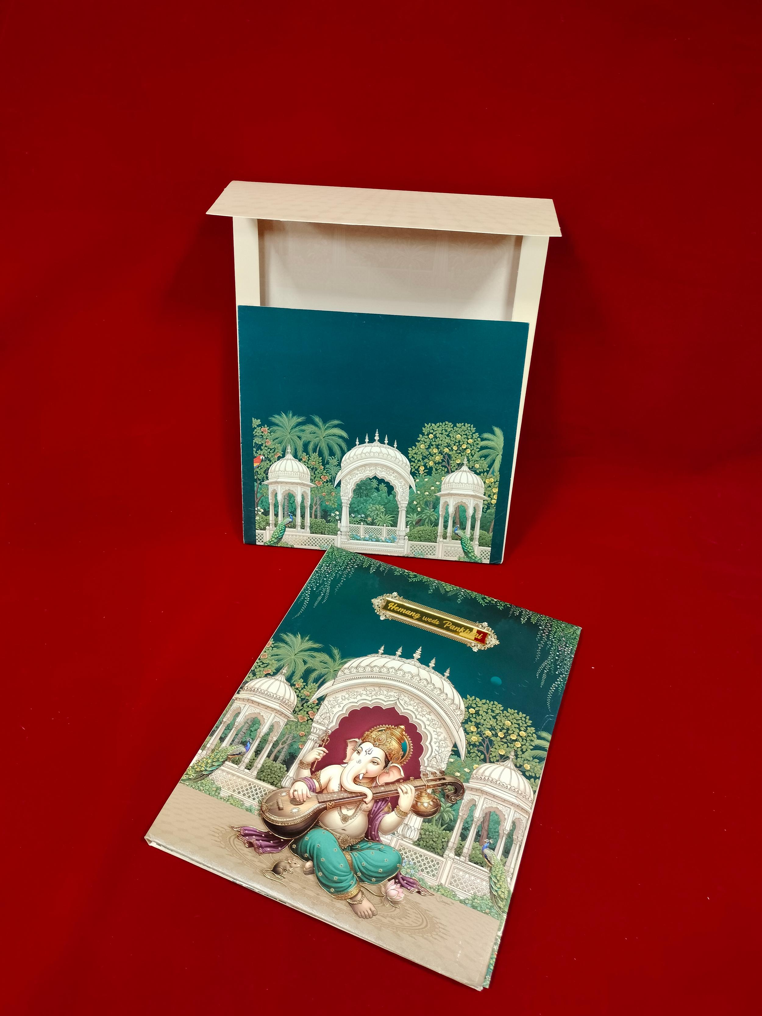 Teal Ganesha Wedding Invitation Card (111011)
