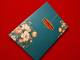 Royal Blue Floral Wedding Invitation Card (111012) thumbnail 3