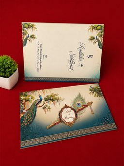 Royal Peacock Krishna Wedding Invitation Card (111015) thumbnail 1
