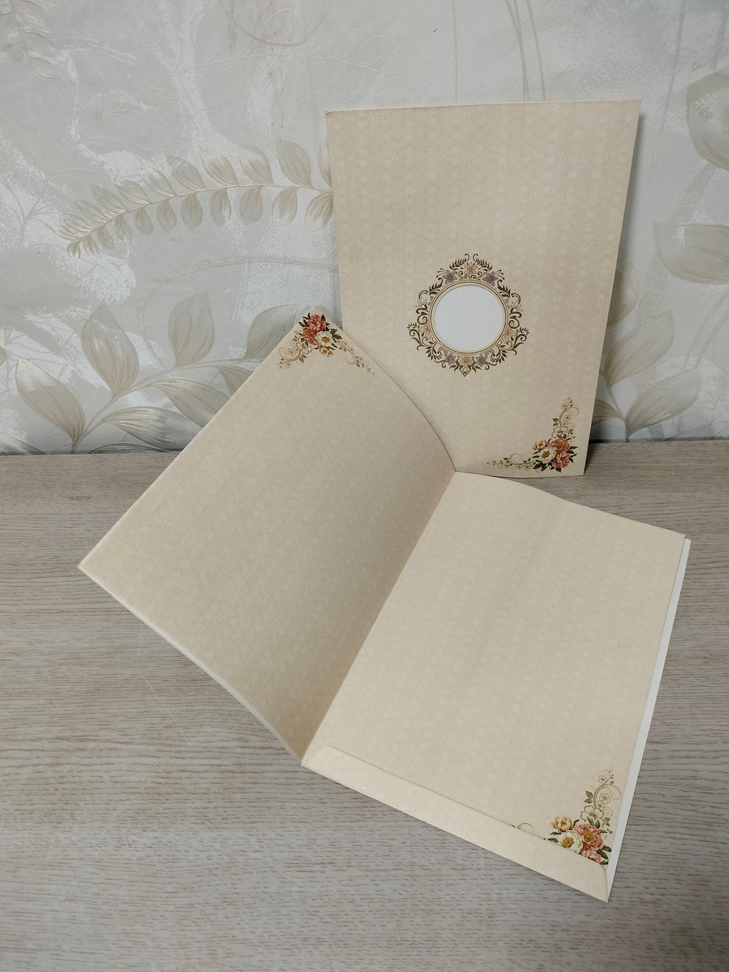 Pastel Peach Wedding Invitation Card with Lattice Pattern and Floral Accents (313073) — photo 4