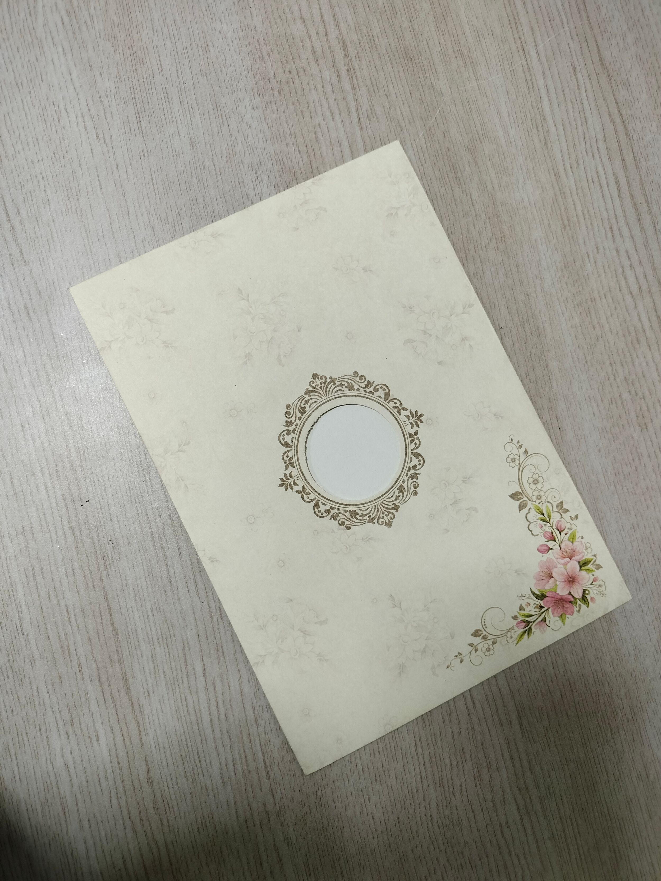 Cream Floral Wedding Invitation Card with Arch Pattern and Gold Center Motif (313074) — photo 3