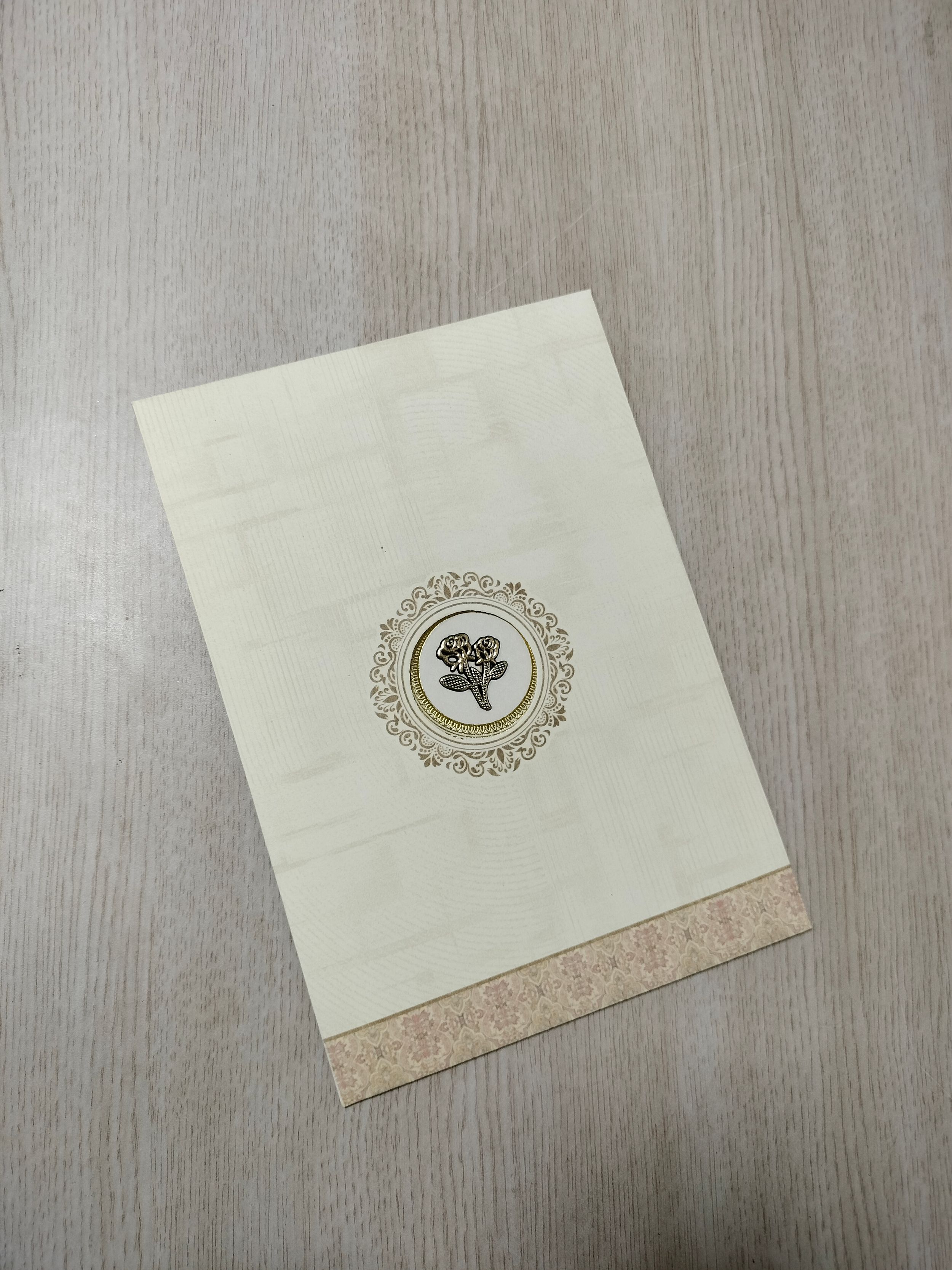 Cream and Pink Floral Wedding Card with Gold Central Motif (313075) — photo 3