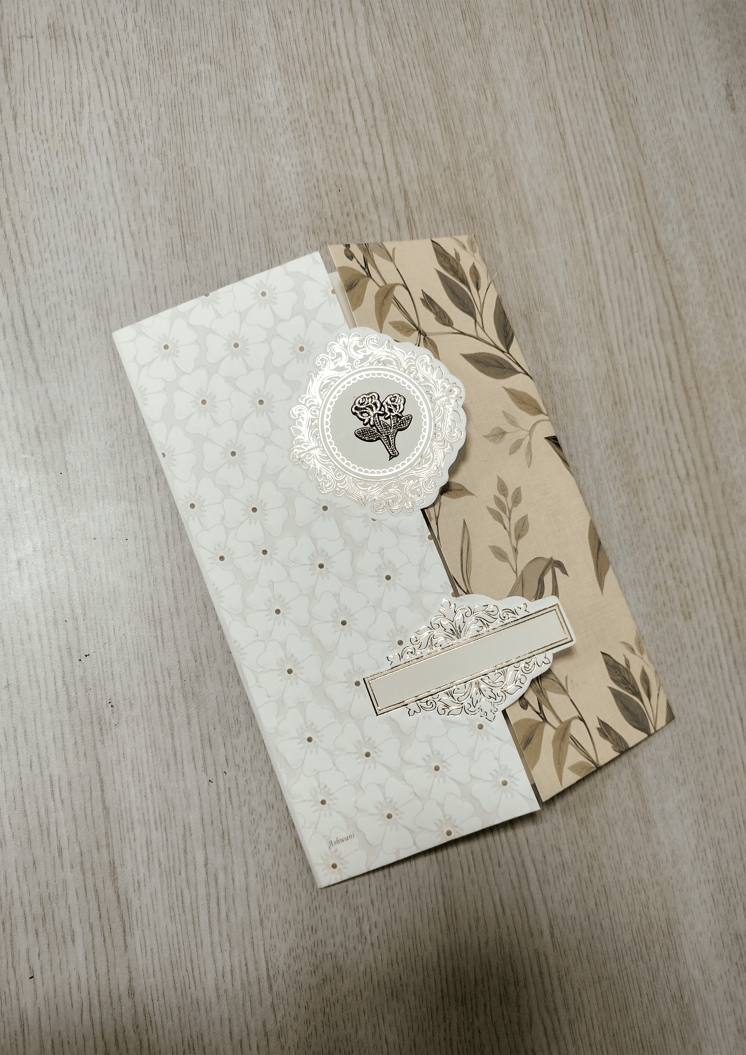 Cream and Beige Wedding Invitation Card with Floral Patterns and Botanical Leaf Design (313076) — photo 2
