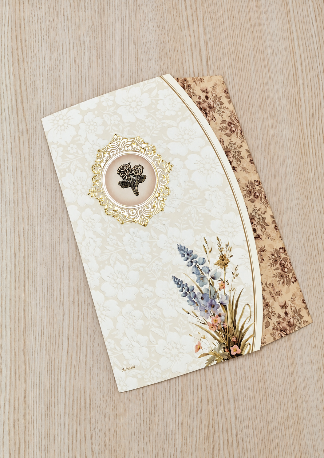 Ivory Gold Floral Wedding Invitation Card (313077) — photo 2