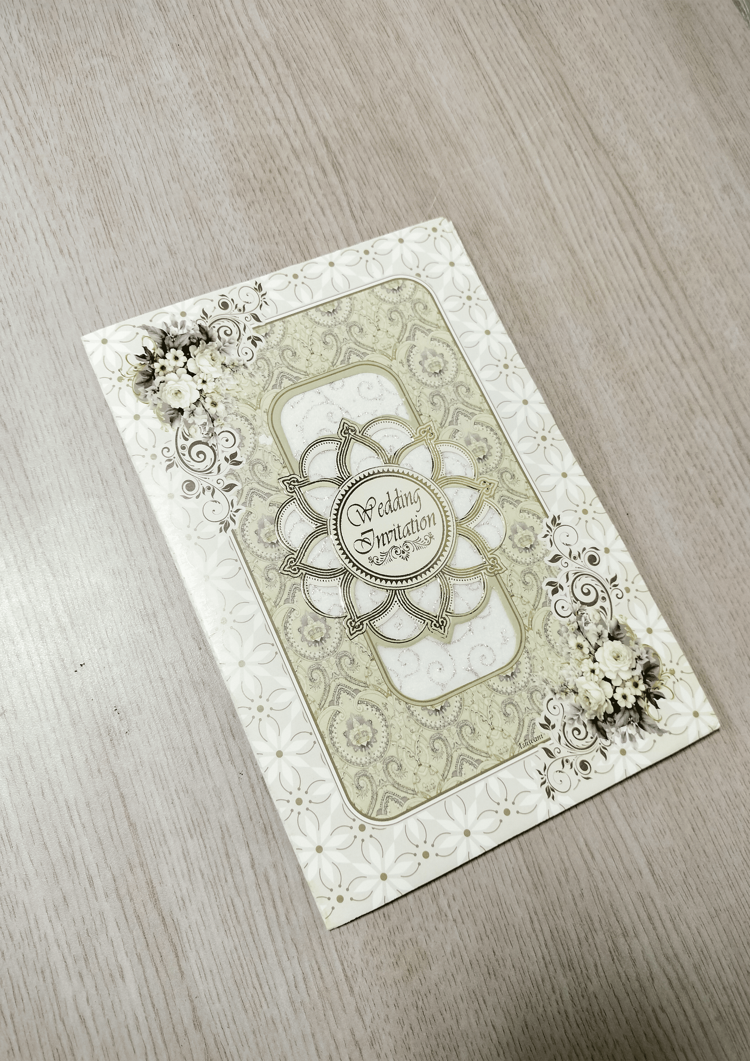 Cream and Light Green Mandala Wedding Invitation Card with Floral Accents (313078) — photo 2