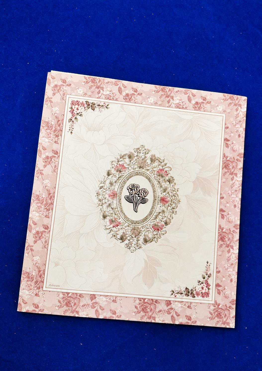 Pastel Pink Floral Wedding Invitation Card with Central Flower Medallion (313085) — photo 2