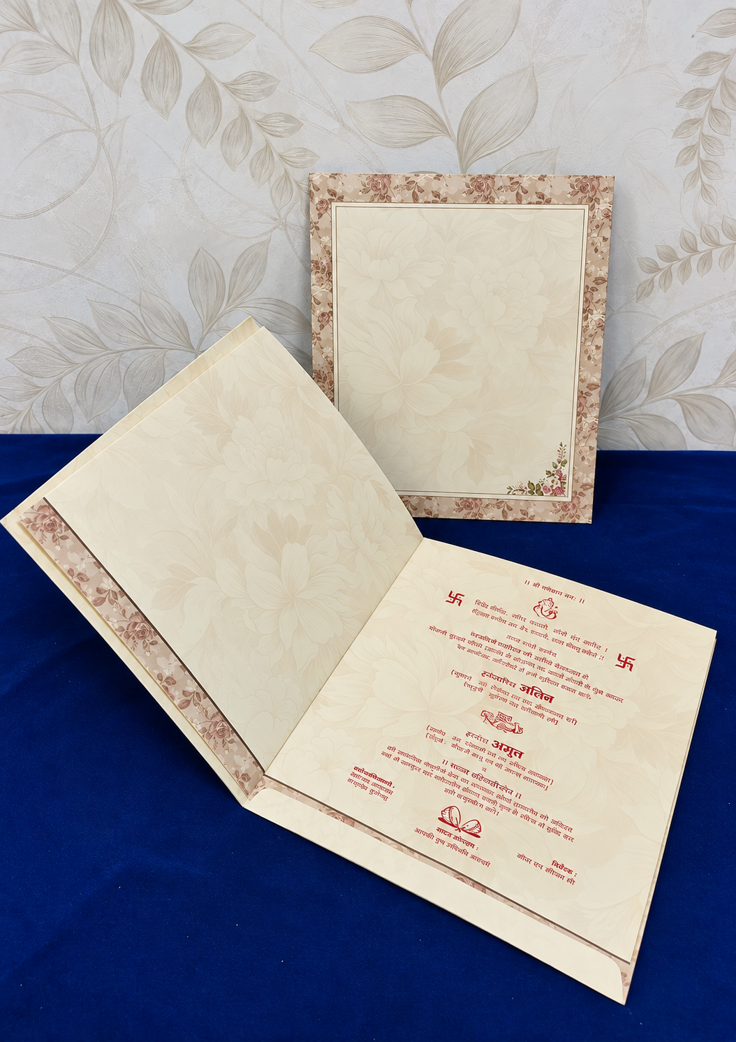 Pastel Pink Floral Wedding Invitation Card with Central Flower Medallion (313085) — photo 4