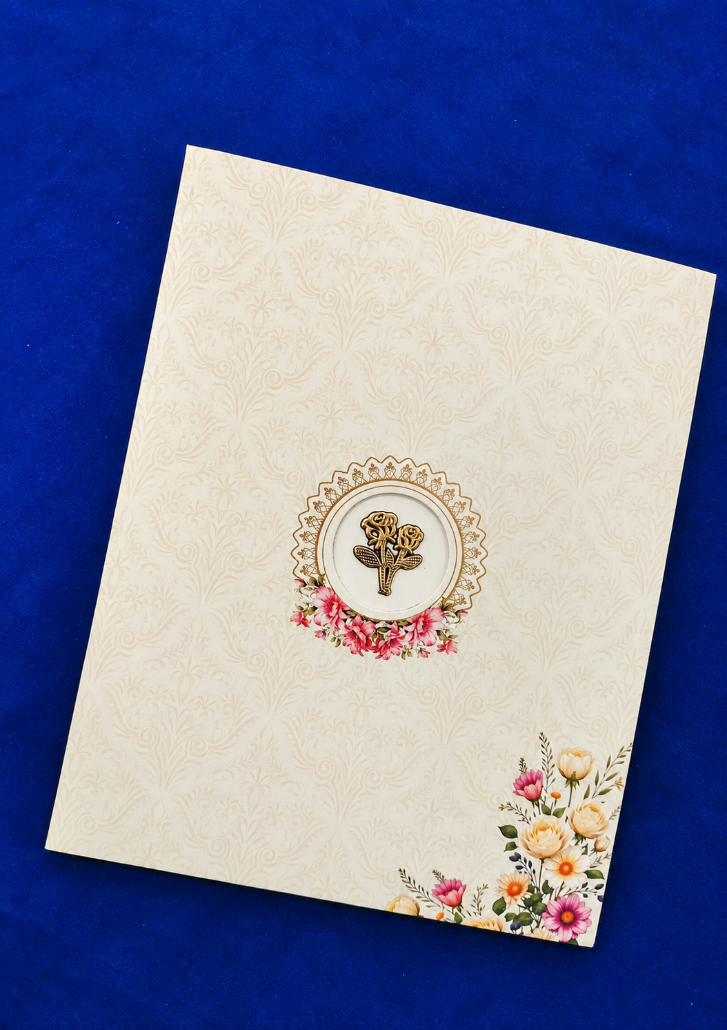 Off White Floral Wedding Invitation Card with Geometric Lattice Pattern (313089) — photo 3