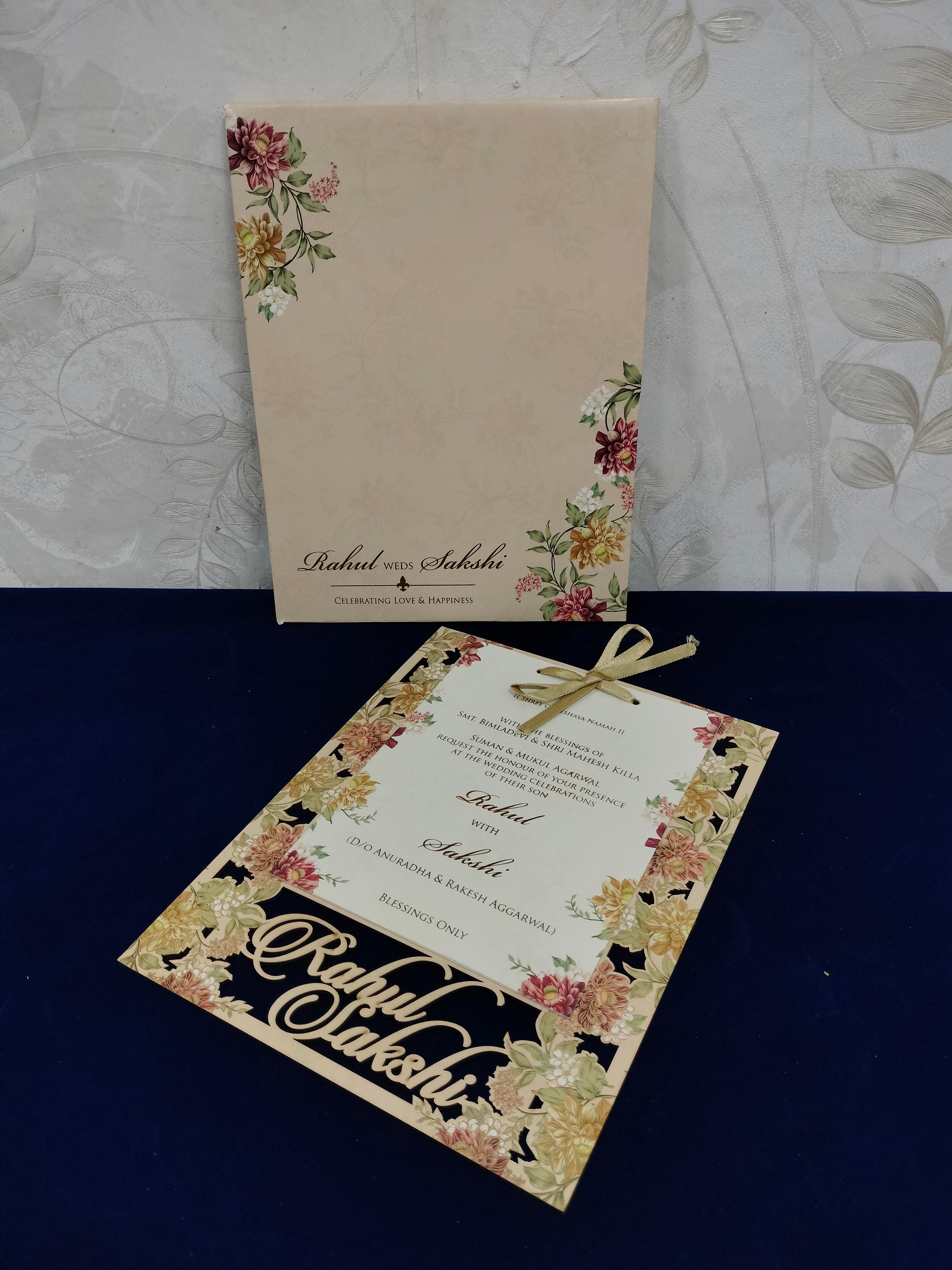 Multicolour Floral Wedding Invitation Card with Ivory Background and Botanical Design (3288)