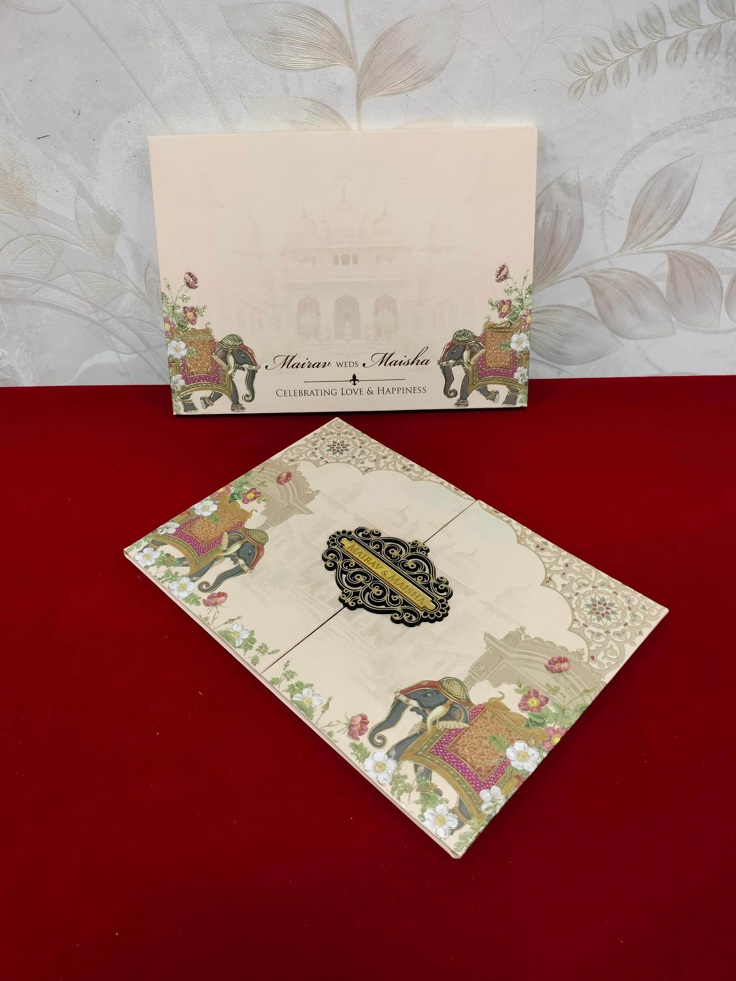 Royal Elephant Gatefold Wedding Invitation Card (3409)