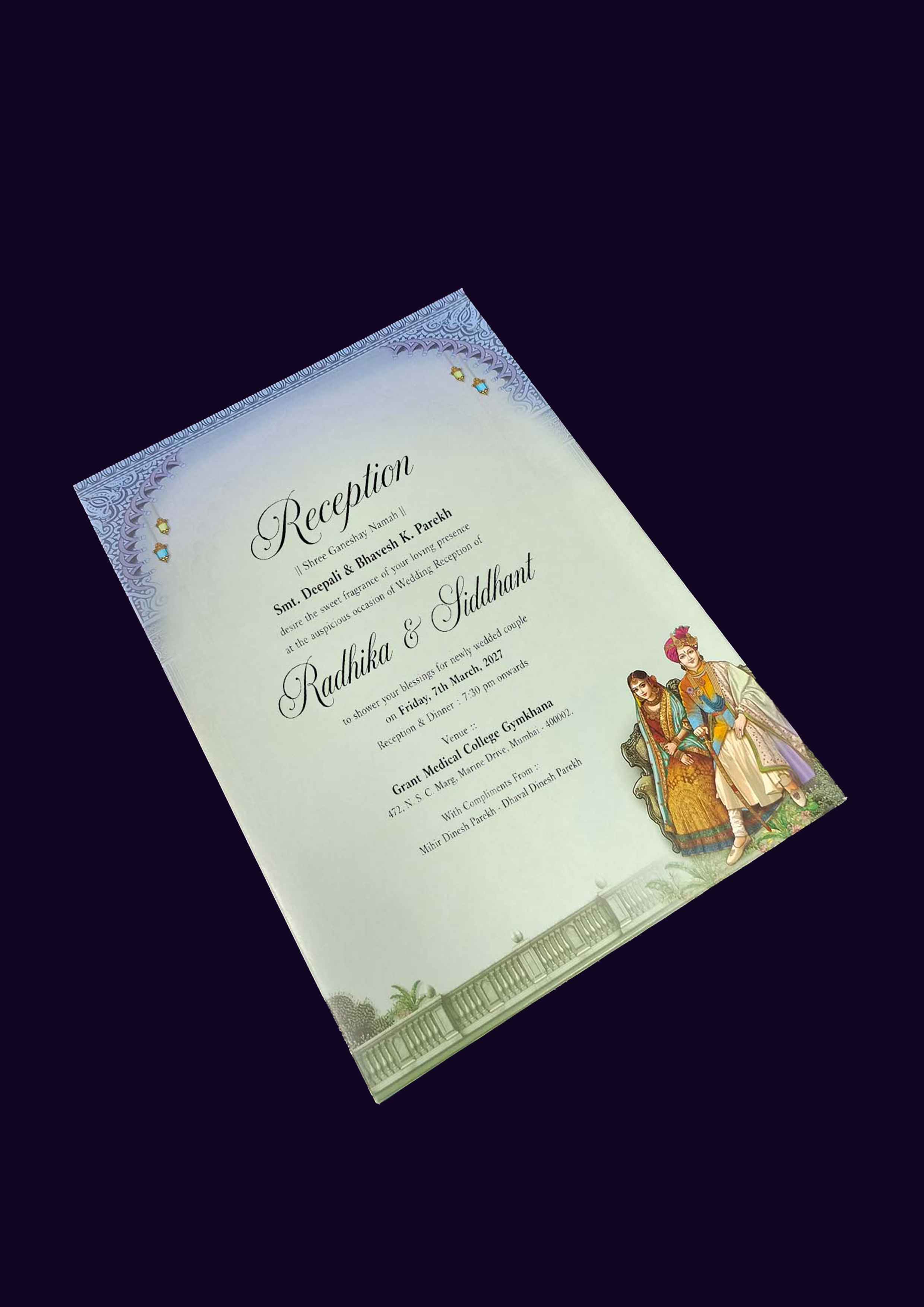 Mint Blue Wedding Card featuring Lord Ganesha and Traditional Royal Bride Groom Artwork (542) — photo 3