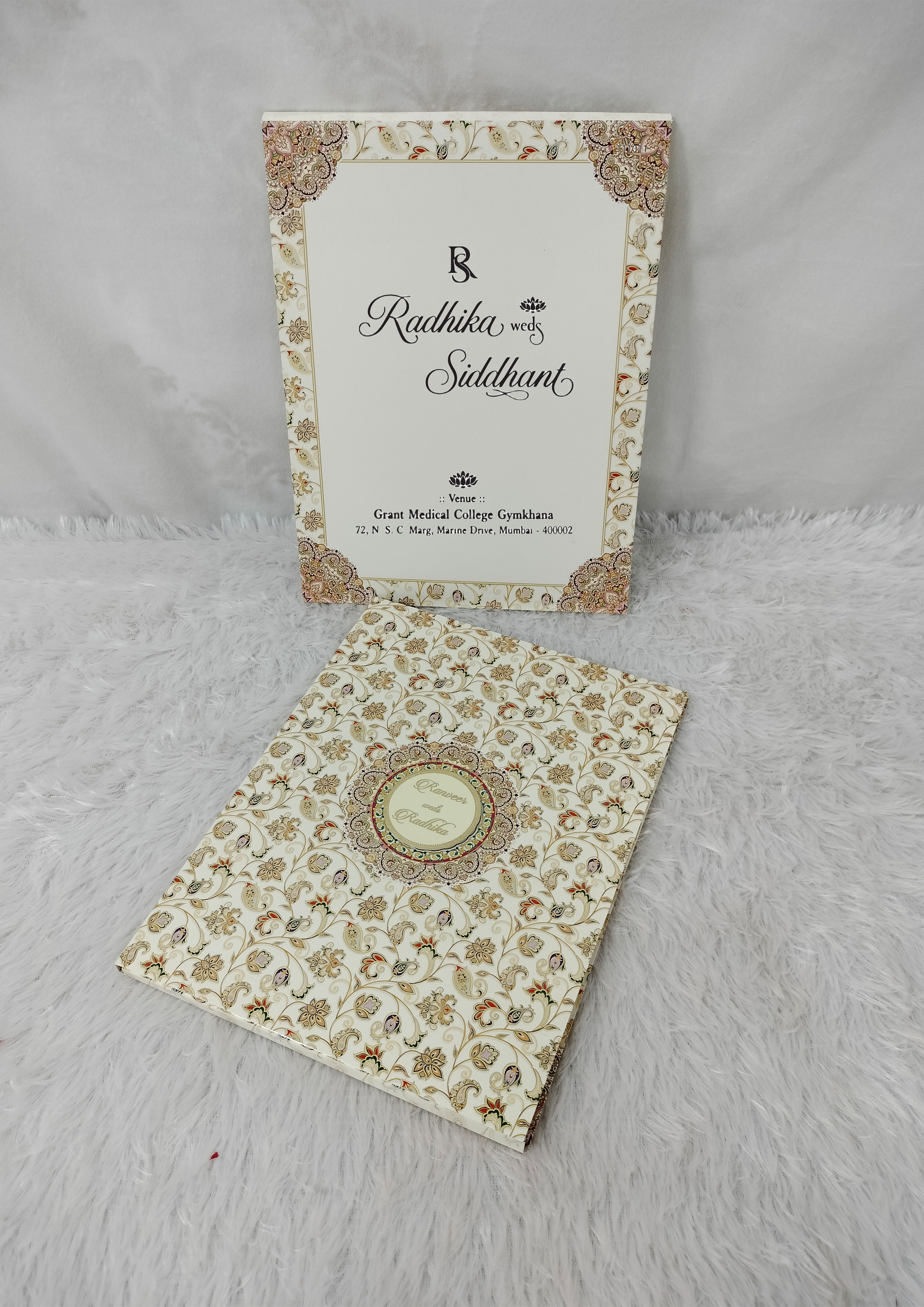 Cream Floral Paisley Pattern Wedding Invitation Card with Central Mandala Medallion (AC-503)