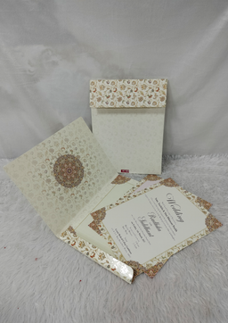 Cream Floral Paisley Pattern Wedding Invitation Card with Central Mandala Medallion (AC-503) thumbnail 2