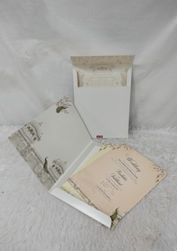 Cream Wedding Invitation Card with Palace Architecture Peacocks and Floral Crest (AC-504) thumbnail 2