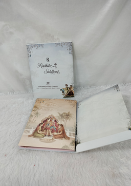 Royal Indian Couple Illustration Wedding Card with Palace Backdrop (AC-511) thumbnail 3