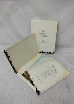 Cream Wedding Invitation Card with Peacock Motif and Indian Heritage Palace Artwork (AC-519) thumbnail 2