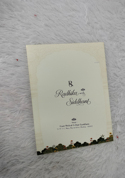 Cream Wedding Invitation Card with Peacock Motif and Indian Heritage Palace Artwork (AC-519) thumbnail 3