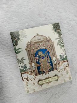 Cream Shrinathji Pichwai Theme Wedding Card with Sacred Cows (AC-524) thumbnail 3