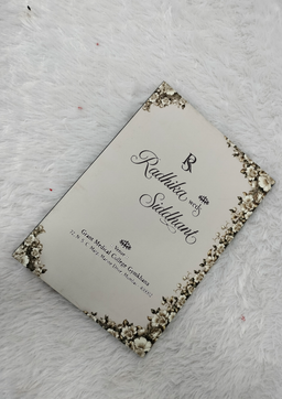 Dark Teal Wedding Card with Golden Floral Border and Central Crest Frame (AC-529) thumbnail 3