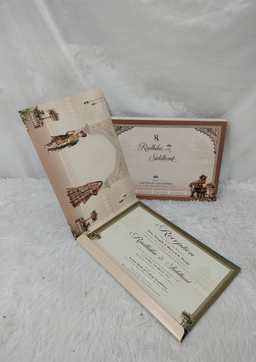 Royal Indian Wedding Invitation Card with Decorated Elephants and Arch Motif (AC-534) thumbnail 3