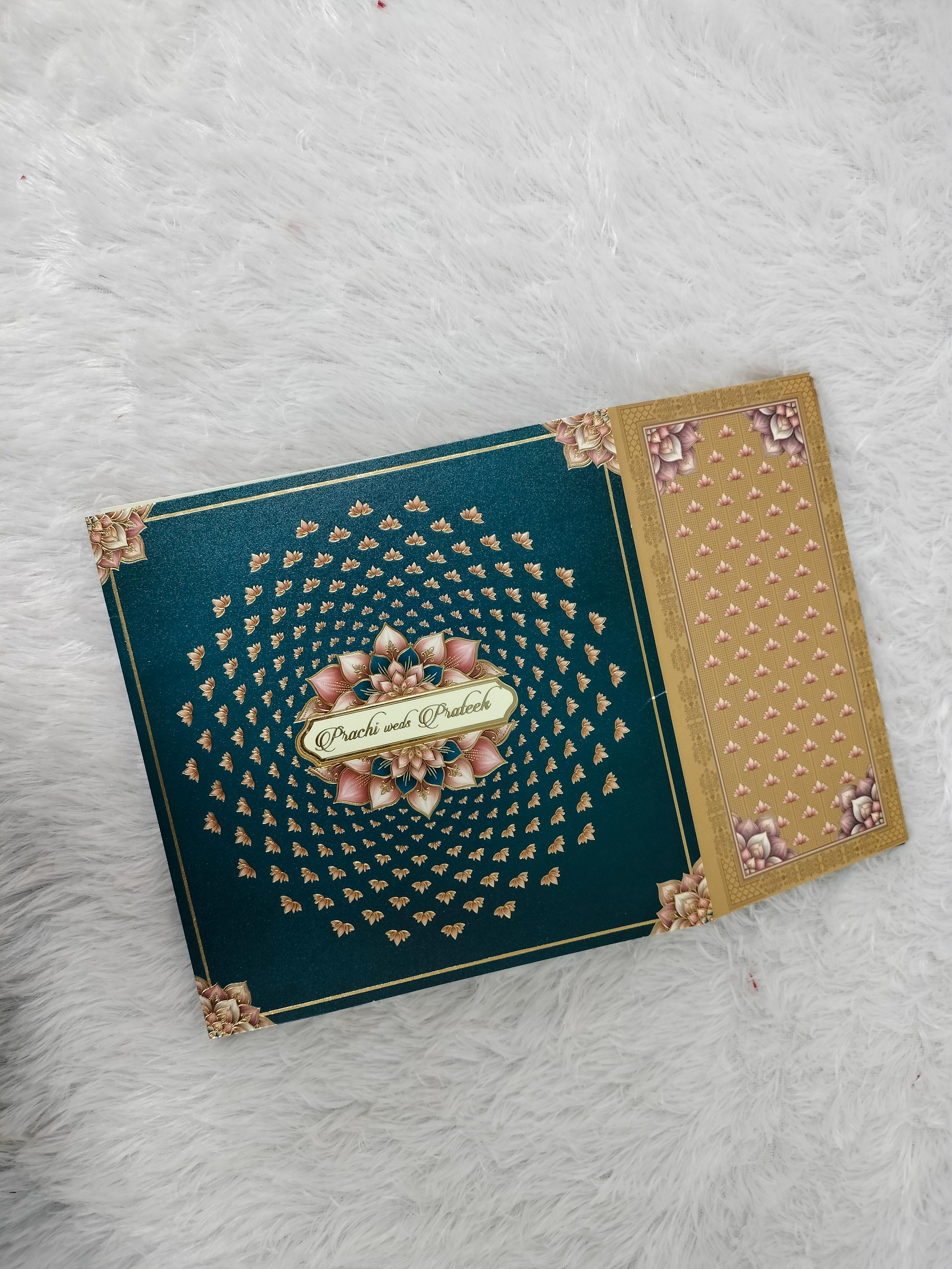 Traditional Cream Wedding Invitation Card with Palace Architecture and Couple Illustration (AC-538)