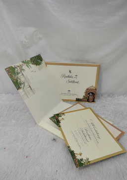 Traditional Cream Shrinathji Pichwai Art Wedding Invitation Card with Cows (AC-540) thumbnail 2