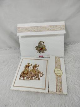 Traditional Off White Wedding Card with Royal Elephant Procession Design (AC-542) thumbnail 1