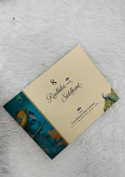 Teal Blue Lord Krishna Flute Motif Wedding Invitation Card (AC-543) thumbnail 3