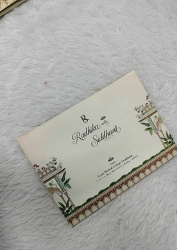 Off White Royal Palace Architecture Wedding Invitation Card with Peacock Motif (AC-548) thumbnail 3