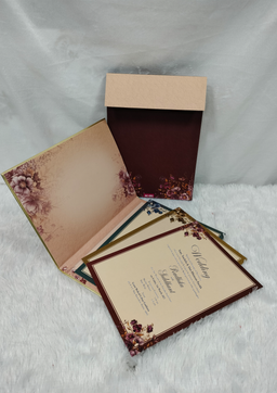 Maroon Floral Wedding Invitation Card with Golden Border Frame (AC-581) thumbnail 2