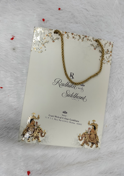 Cream Royal Elephant Procession and Ganesha Jharokha Wedding Invitation Card (AC-589) thumbnail 4