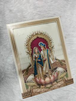 Cream Square Indian Wedding Invitation Card with Royal Couple and Palace Illustration (AC-591-Aakarshak) thumbnail 1