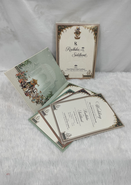 Traditional Pichwai Style Krishna Wedding Invitation Card with Lotus Pond Artwork (AC-592) thumbnail 3