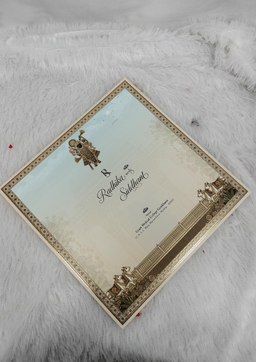 Traditional Shrinathji Artwork Square Wedding Card with Temple Arch and Cows (AC-621) thumbnail 4