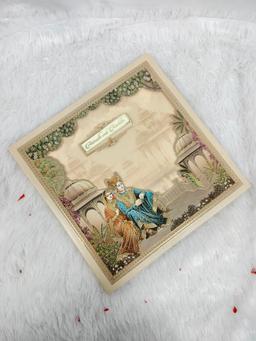 Cream Square Indian Wedding Invitation Card with Royal Couple and Palace Illustration (AC-623) thumbnail 1