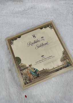 Cream Square Indian Wedding Invitation Card with Royal Couple and Palace Illustration (AC-623) thumbnail 4
