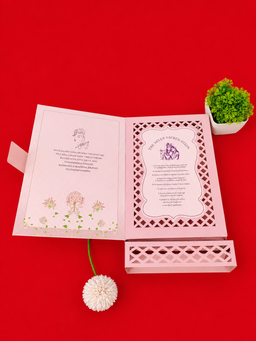 Blush Pink Jharokha Arch Wedding Card with Floral Vine Artwork (B-0103) thumbnail 2