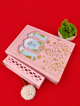 Blush Pink Jharokha Arch Wedding Card with Floral Vine Artwork (B-0103) thumbnail 6