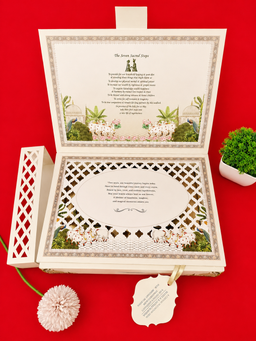 Cream Indian Wedding Box Invitation with Pichwai Palace Cows and Lotus Artwork (B-0104) thumbnail 2