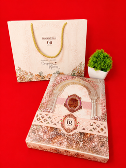 Pastel Pink Floral Archway Wedding Invitation Box Set with Lattice Band (B-0112) thumbnail 3