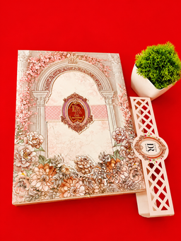Pastel Pink Floral Archway Wedding Invitation Box Set with Lattice Band (B-0112) thumbnail 5