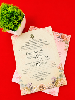Pastel Pink Floral Archway Wedding Invitation Box Set with Lattice Band (B-0112) thumbnail 6