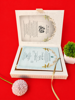 Traditional Cream Arch Frame Wedding Invitation with Bride Groom Illustration (B-0113) thumbnail 2