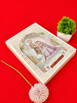 Traditional Cream Arch Frame Wedding Invitation with Bride Groom Illustration (B-0113) thumbnail 4