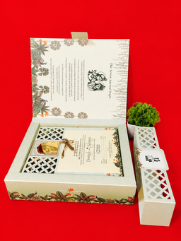 Cream and Sage Green Arch Wedding Card Box with Peacock Motifs (B-0122) thumbnail 2