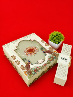 Cream and Sage Green Arch Wedding Card Box with Peacock Motifs (B-0122) thumbnail 5