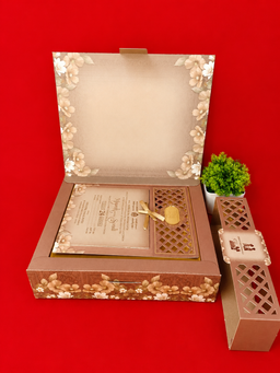 Brown and Gold Traditional Palace Arch Floral Wedding Invitation Box (B-0126) thumbnail 2