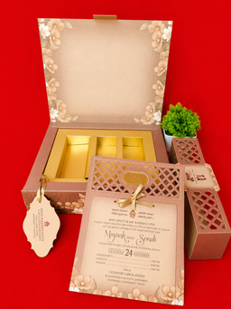 Brown and Gold Traditional Palace Arch Floral Wedding Invitation Box (B-0126) thumbnail 3