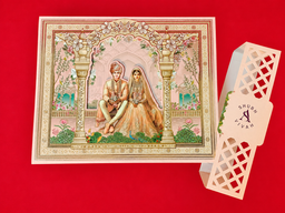 Pastel Pink Indian Wedding Invitation Box with Bride Groom Illustration (B-0127) thumbnail 5