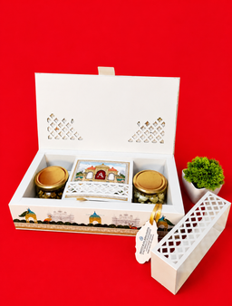White Royal Heritage Palace Theme Wedding Invitation Box with Peacock Illustrations (B-0132) thumbnail 3